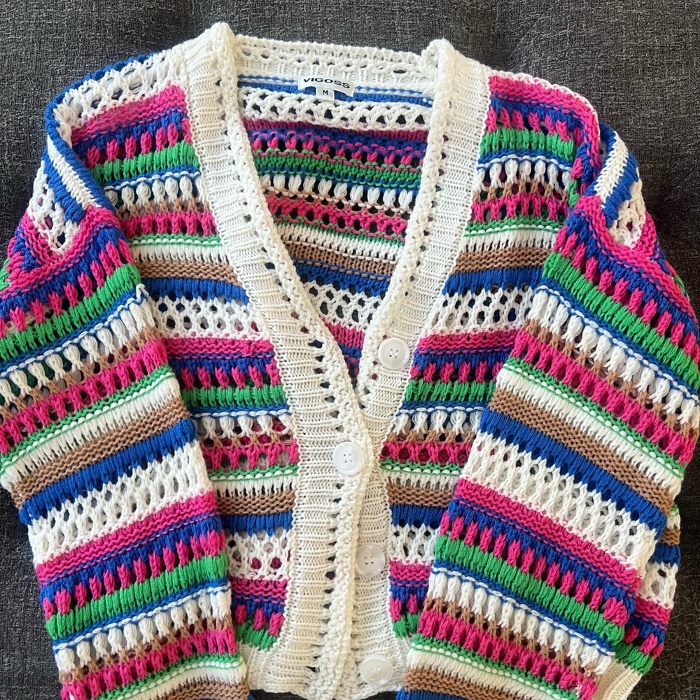 Vero Moda Pink and Blue Cardigan Sweater